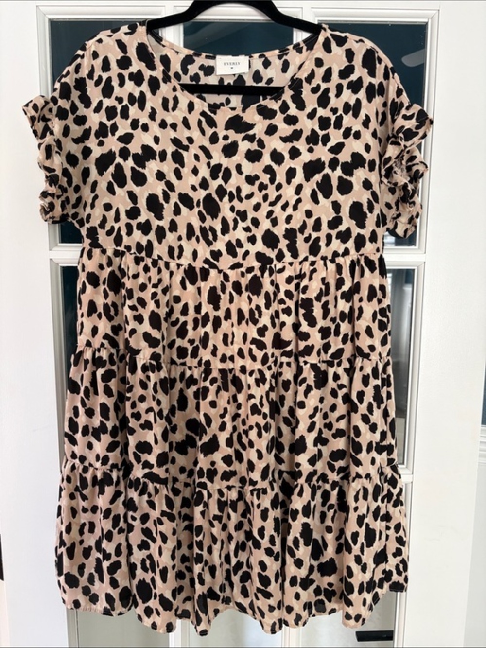 Everly Tiered Leopard Print Ruffle Sleeve Dress | M